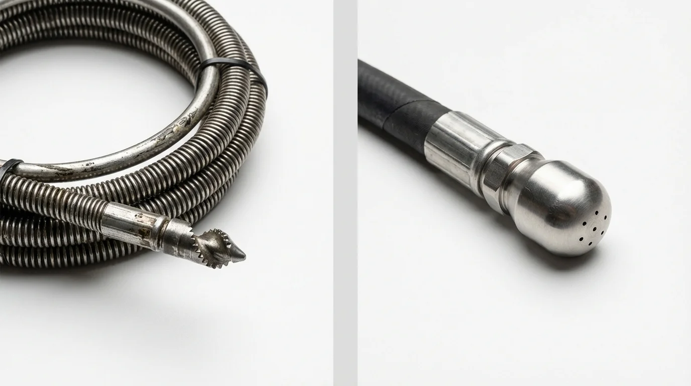 Drain snake cable and hydro jetting nozzle used for drain cleaning in Sidney, IL