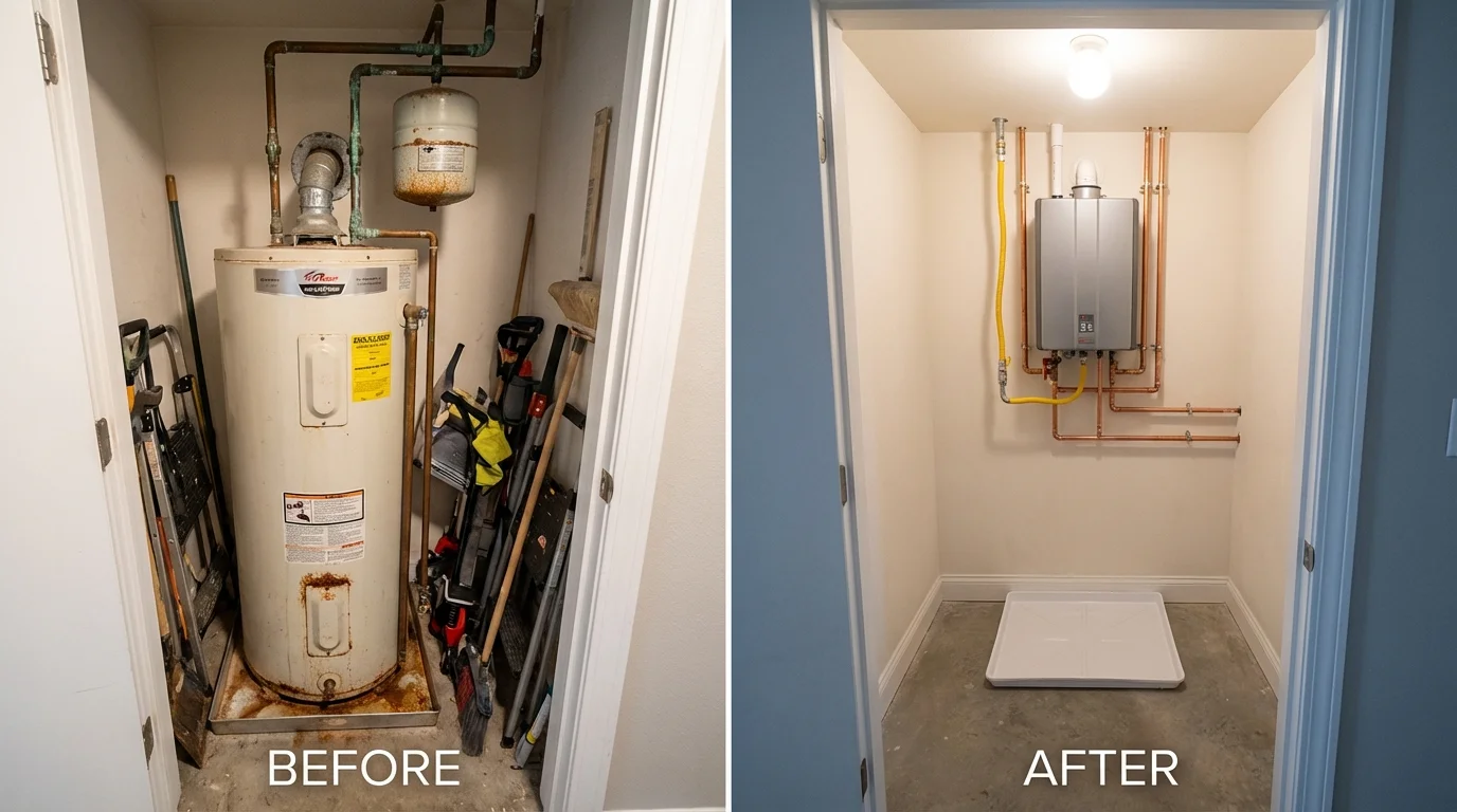 Tank water heater versus wall-mounted tankless unit comparison for Sidney, IL homeowners